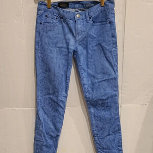 J.Crew Toothpick women's blue jeans size.26 leaf prints ankle (27 in inseam)